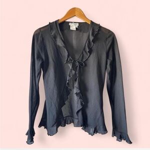 Spiegel Black Ruffled Blouse with Tie Closure #whimsygoth #fairycore #goth